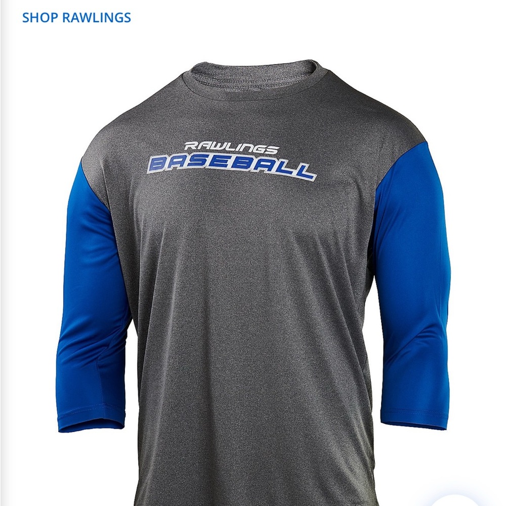 Rawlings Men's 3/4 Sleeve Gray and Blue Baseball T-shirt